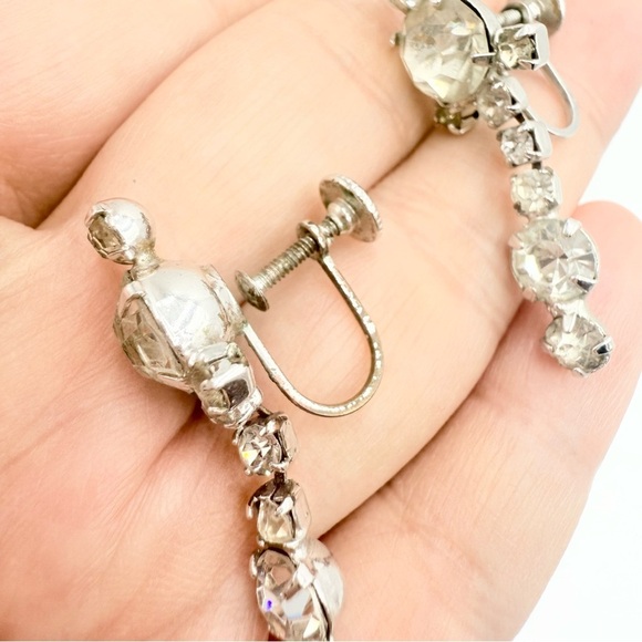 Vintage Clear Crystal Rhinestones Prong Choker Necklace Screw Back Earrings Sets - Picture 8 of 10